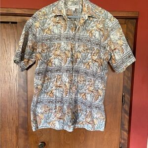 Pierre Cardin Short-Sleeve Tropical Leaf Print Shirt - Beige, Gray, Tan